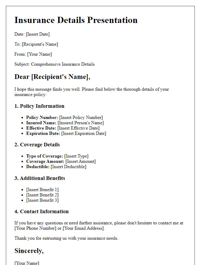 Letter template of thorough insurance details presentation