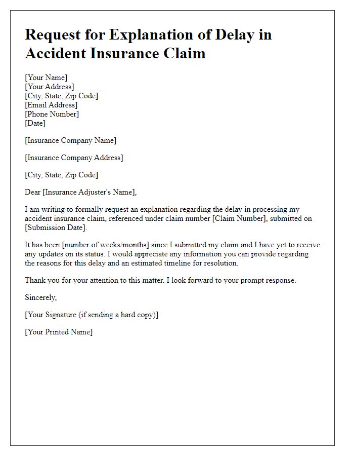 Letter template of accident insurance claim delay explanation request