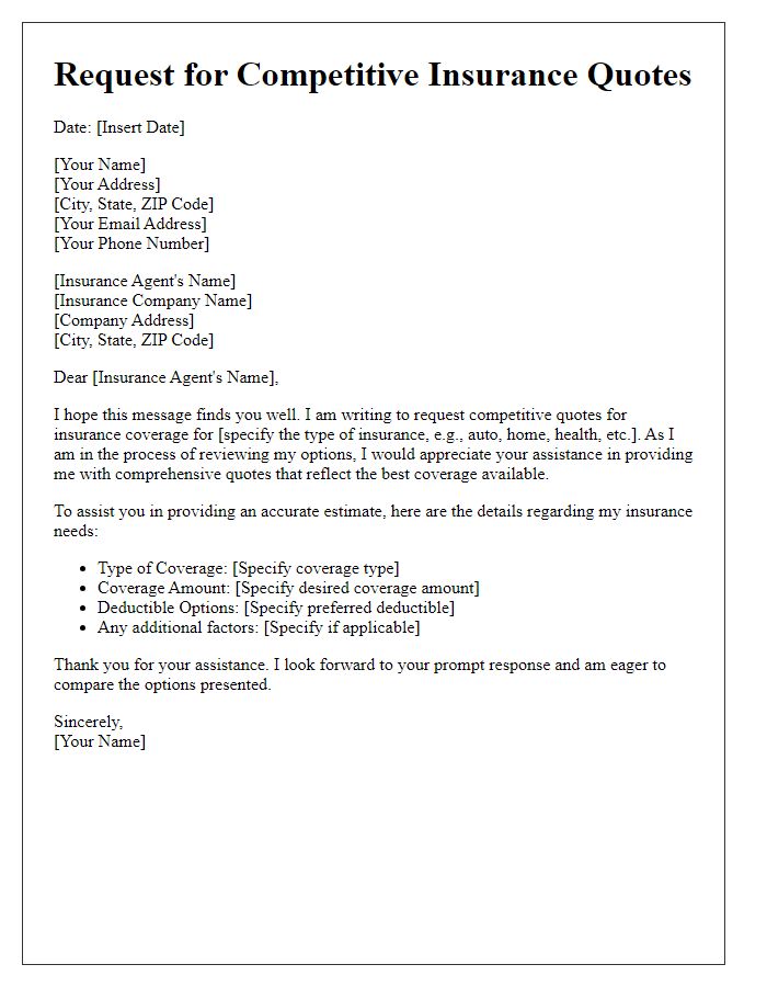 Letter template of request for competitive insurance quotes