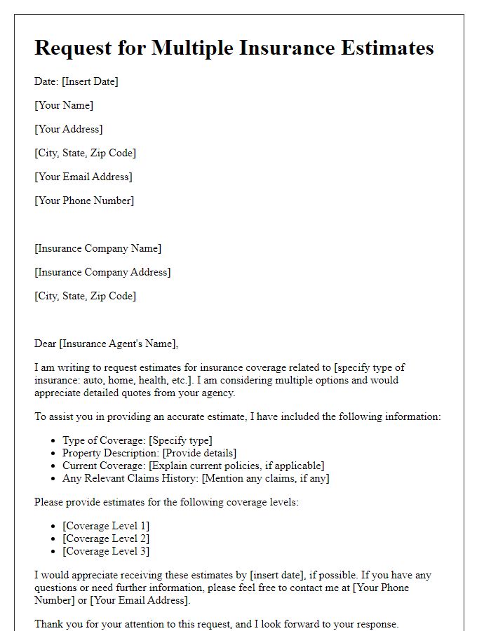 Letter template of request for multiple insurance estimates