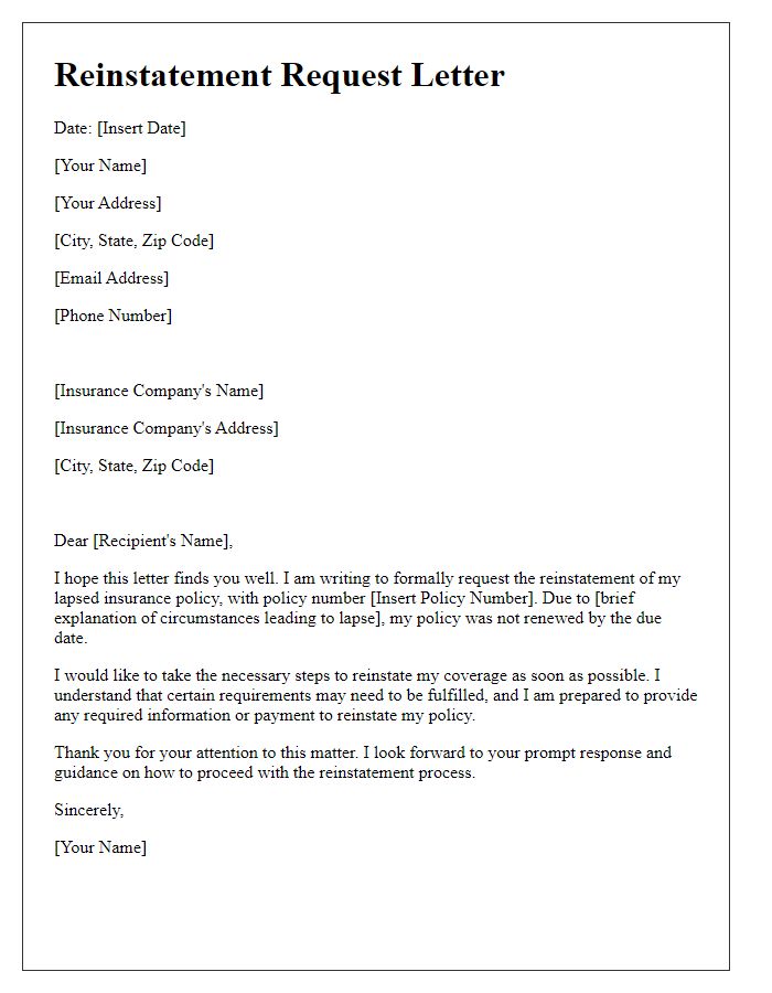 Letter template of reinstatement request for lapsed insurance