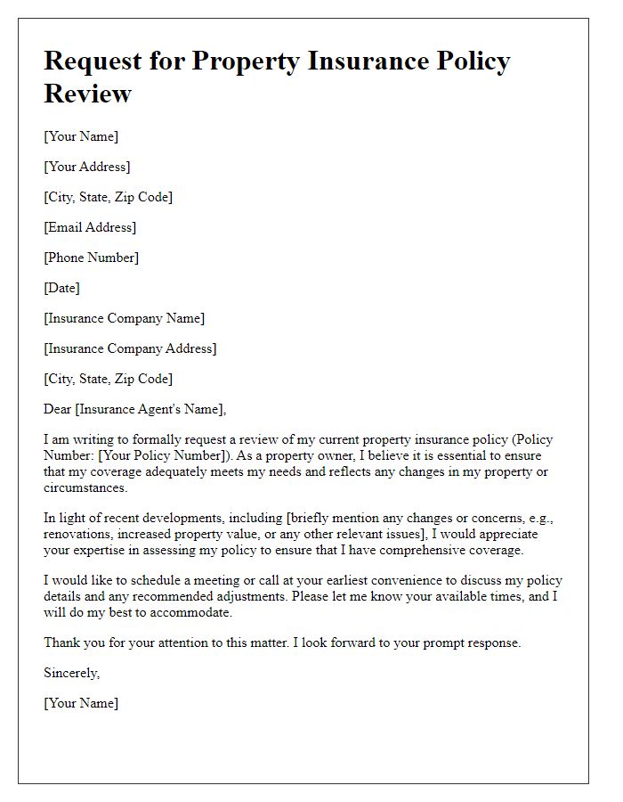 Letter template of request for property insurance policy review