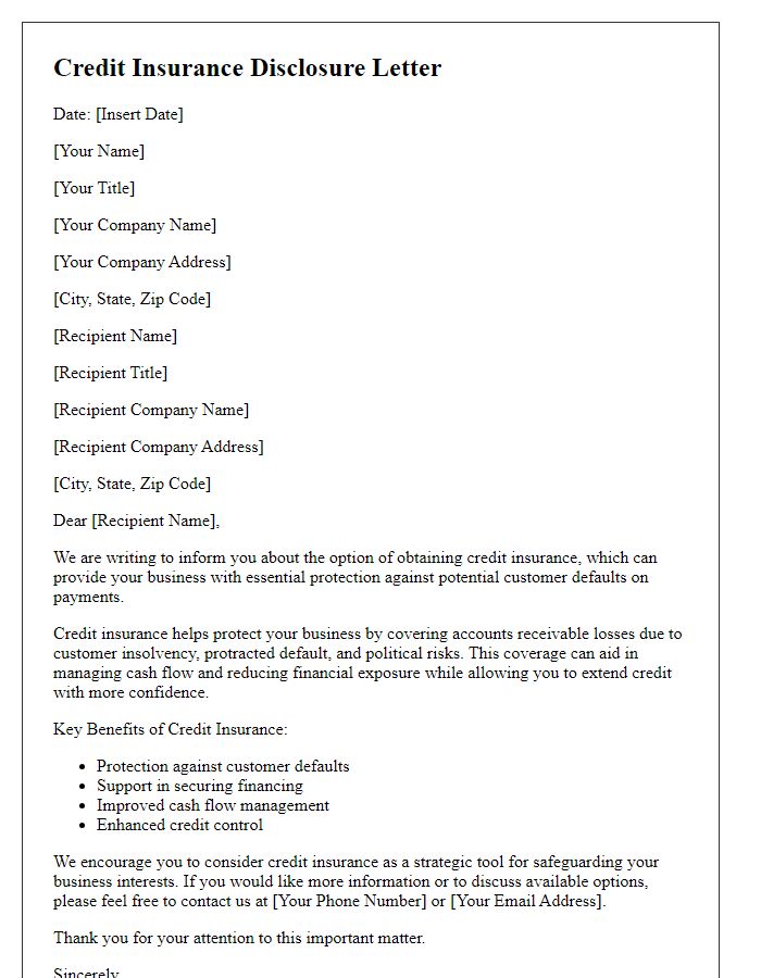 Letter template of credit insurance disclosure for small businesses.