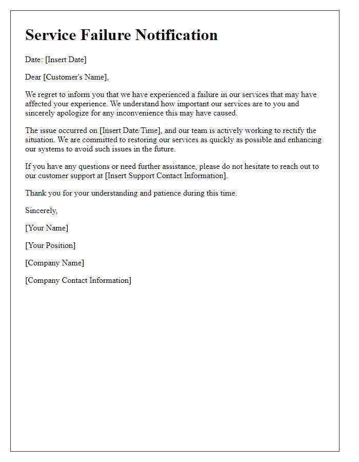 Letter template of service failure notification
