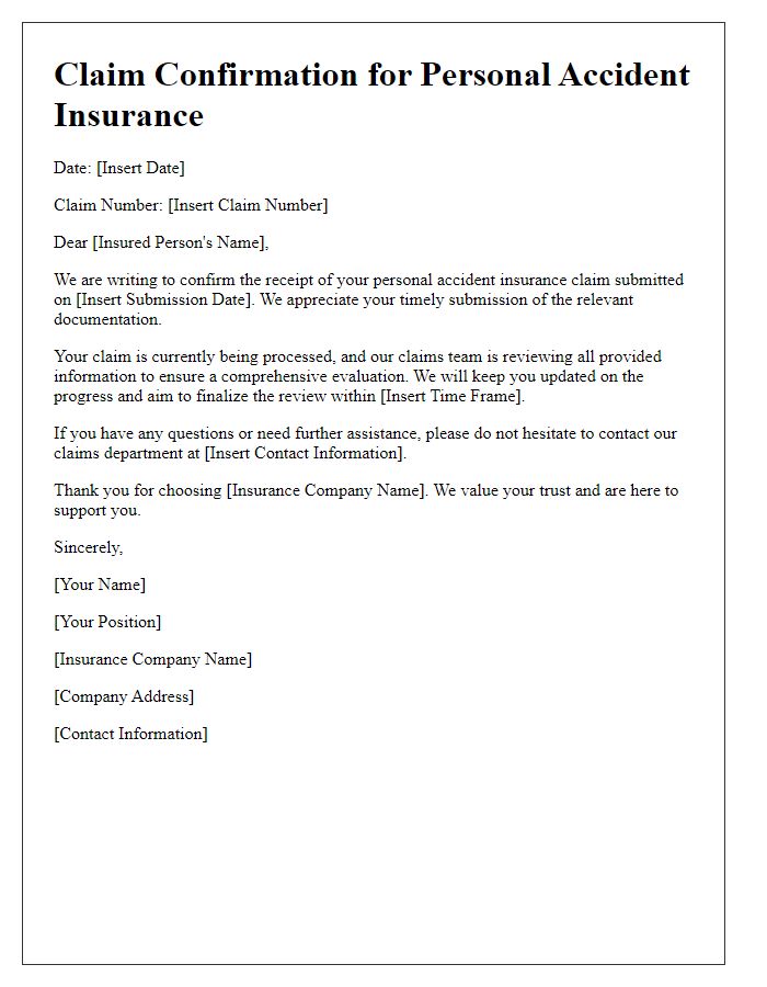 Letter template of personal accident insurance claim confirmation