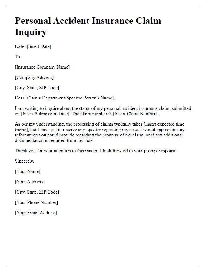 Letter template of personal accident insurance claim inquiry