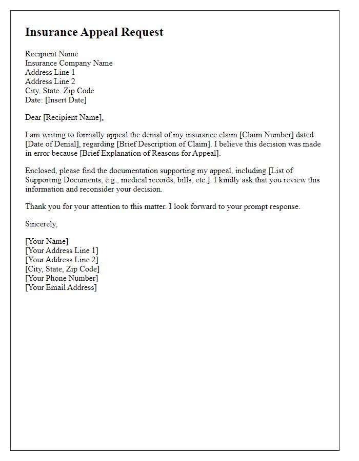 Letter template of insurance appeal request