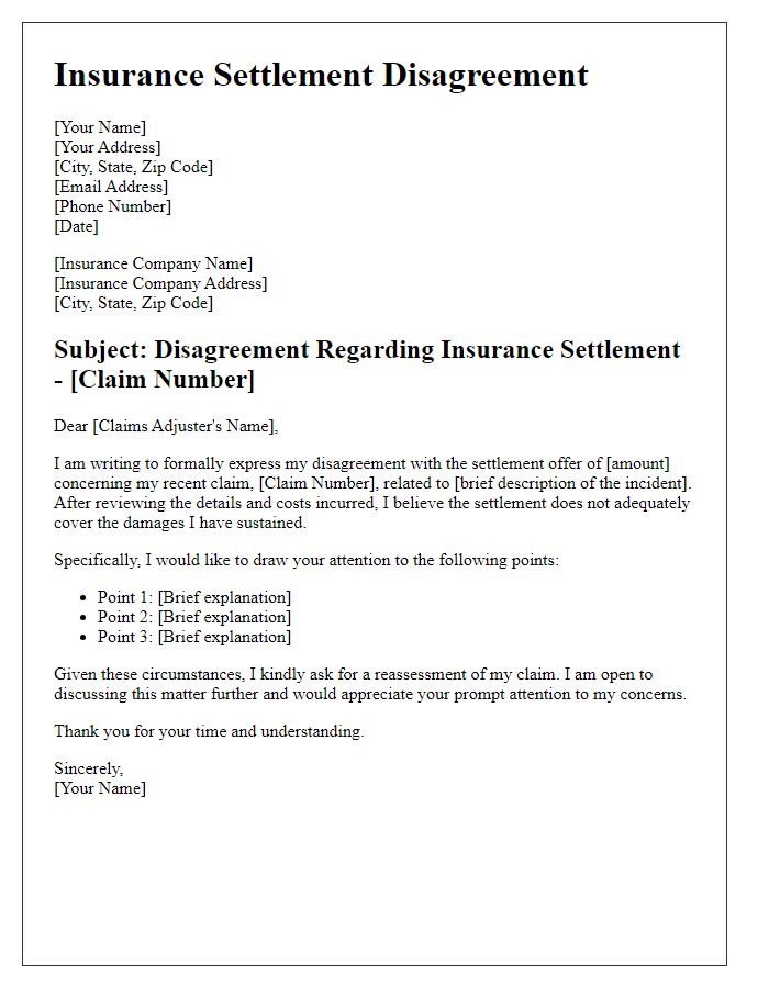 Letter template of insurance settlement disagreement