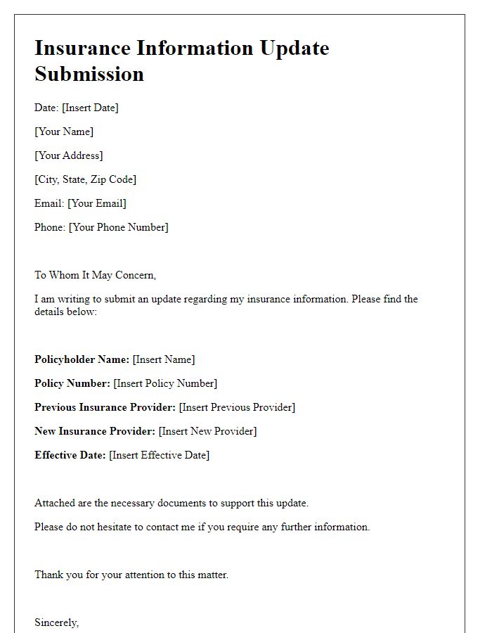 Letter template of submission for insurance information update.