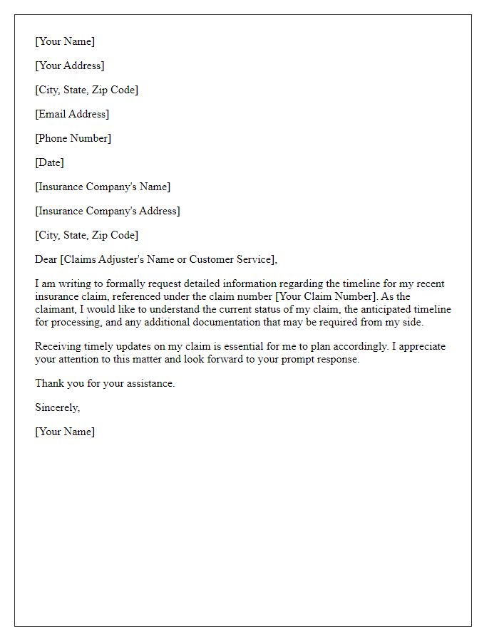 Letter template of formal request for insurance claim timeline details