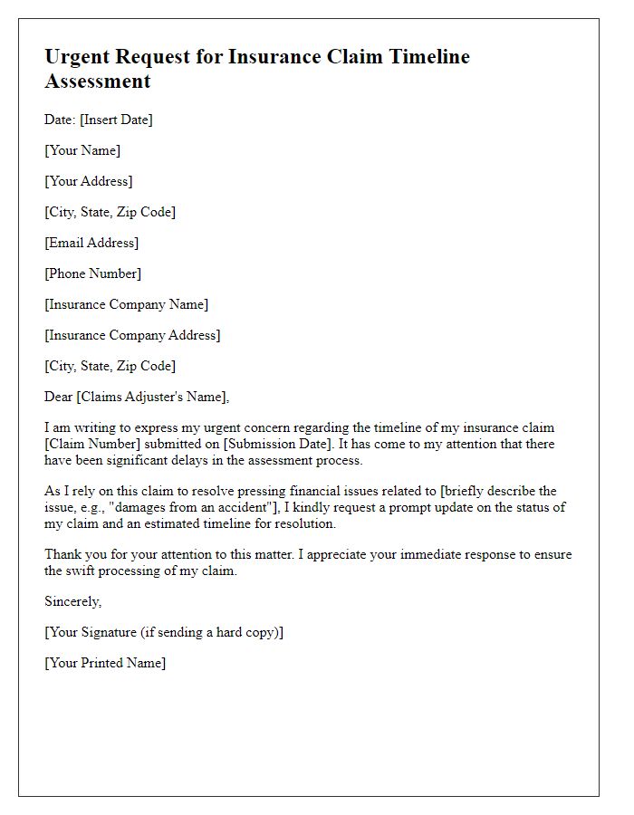 Letter template of urgency in insurance claim timeline assessment