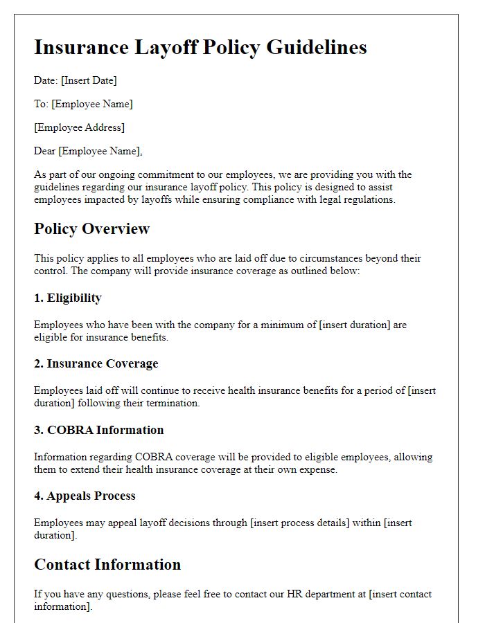 Letter template of insurance layoff policy guidelines for human resources