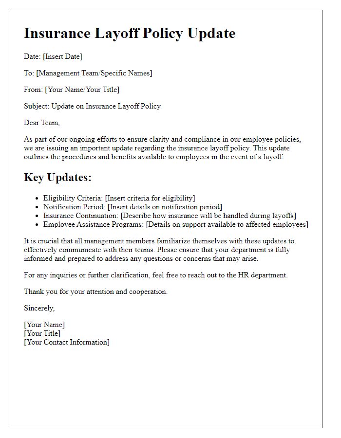 Letter template of insurance layoff policy update for management