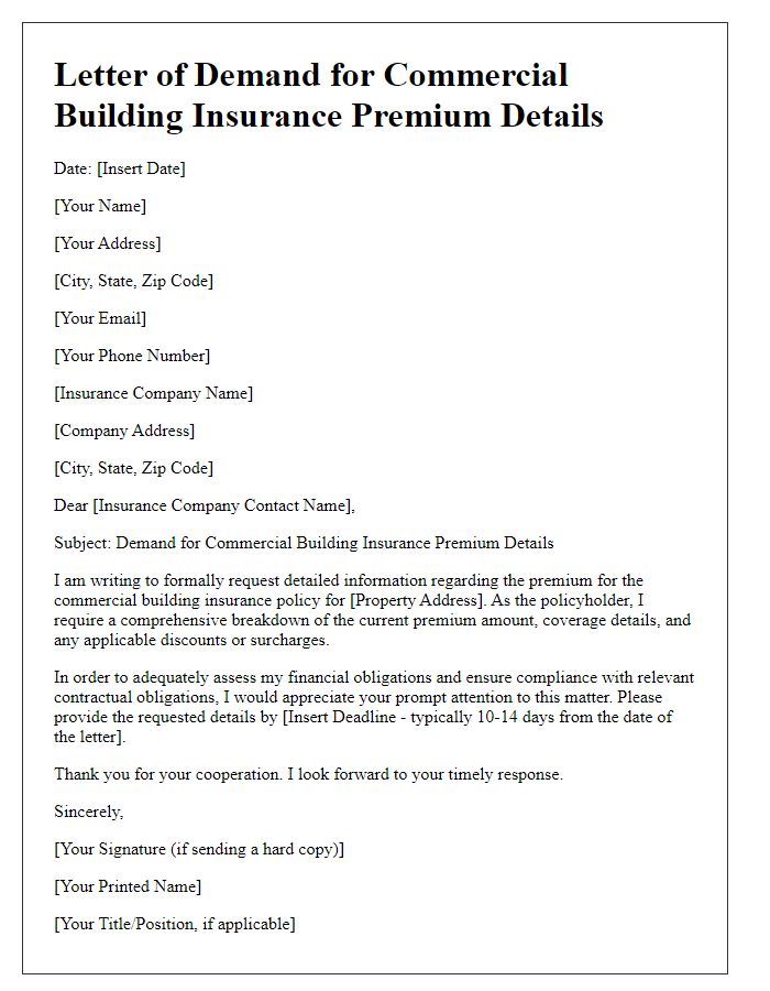 Letter template of demand for commercial building insurance premium details