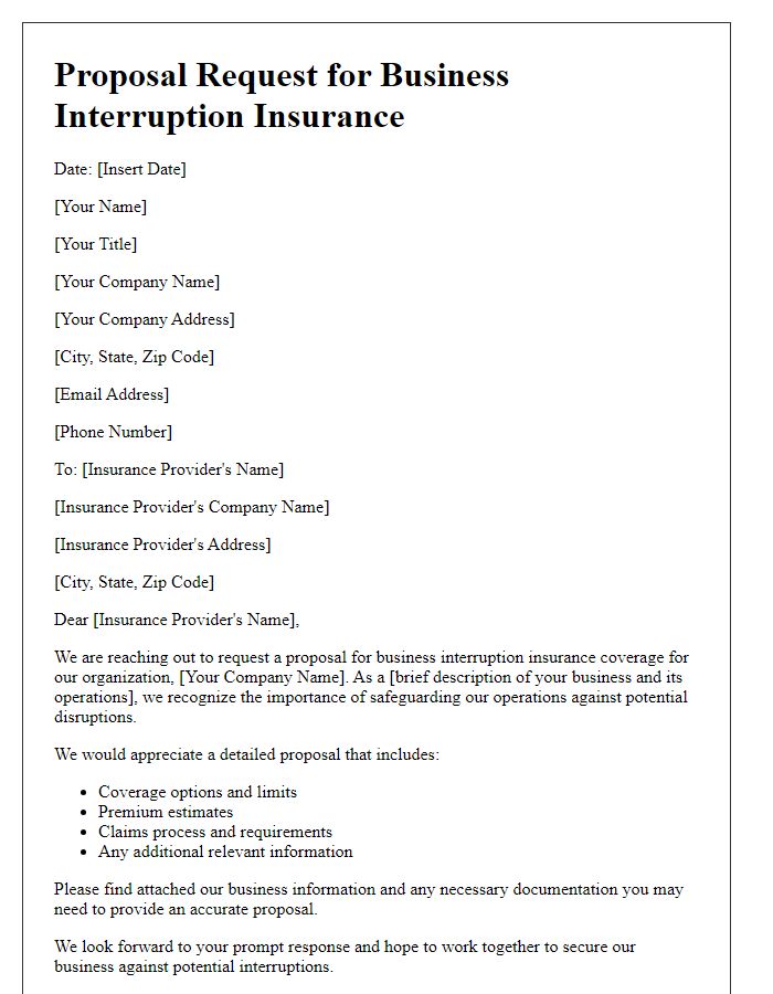 Letter template of proposal request for business interruption insurance