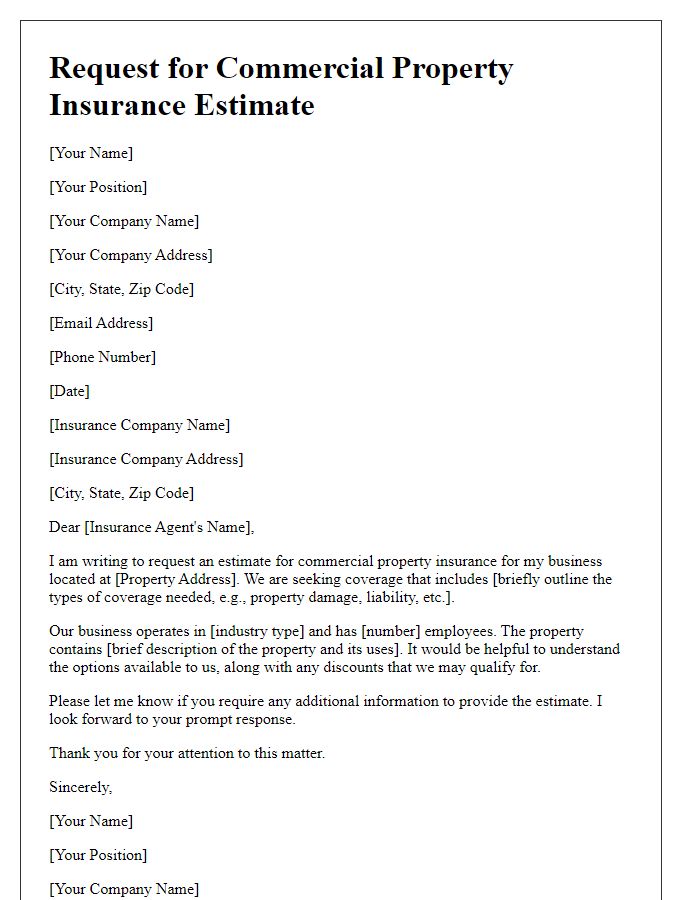 Letter template of request for commercial property insurance estimate