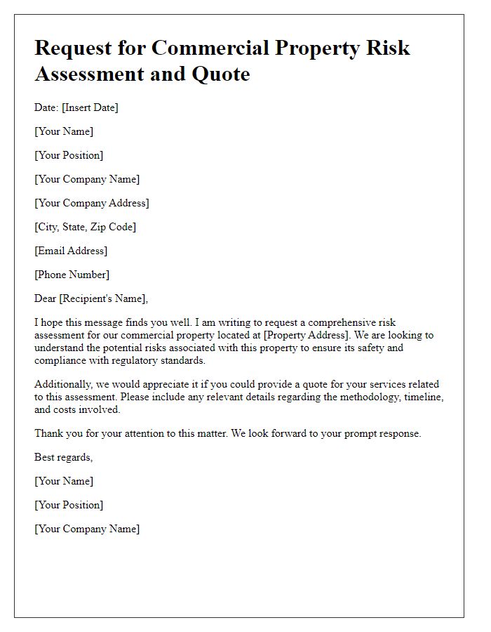 Letter template of seek for commercial property risk assessment and quote