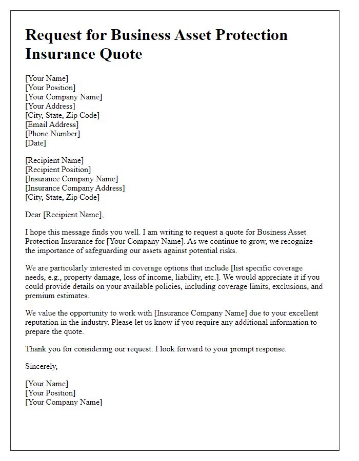 Letter template of solicitation for business asset protection insurance quote