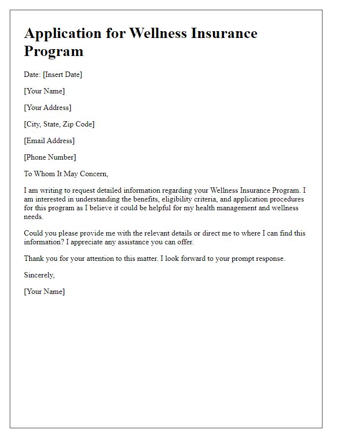 Letter template of application for wellness insurance program details