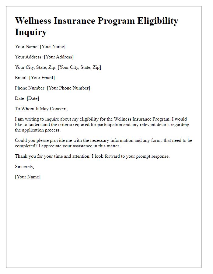 Letter template of wellness insurance program eligibility inquiry