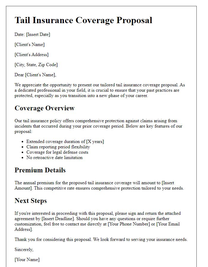 Letter template of tailored tail insurance coverage proposal