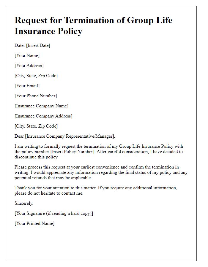 Letter template of request for group life insurance policy termination.