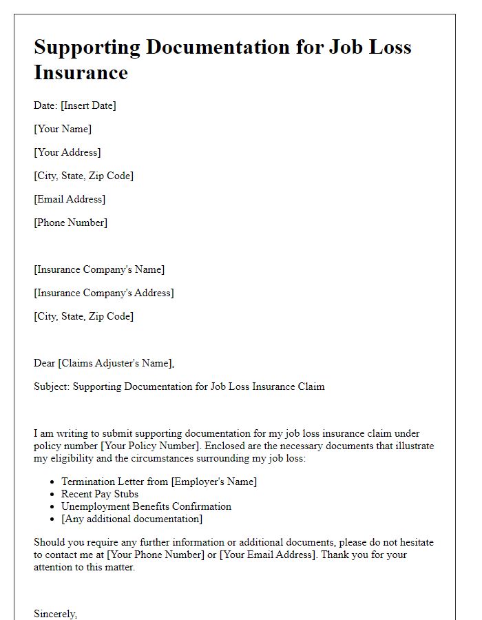 Letter template of Supporting Documentation for Job Loss Insurance