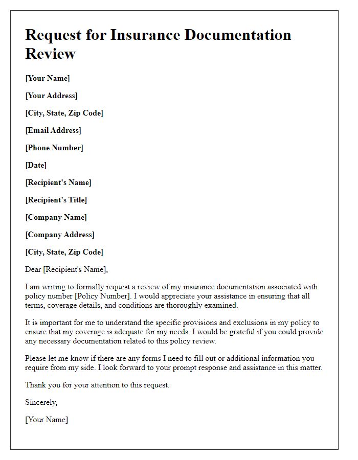 Letter template of formal request for insurance documentation review