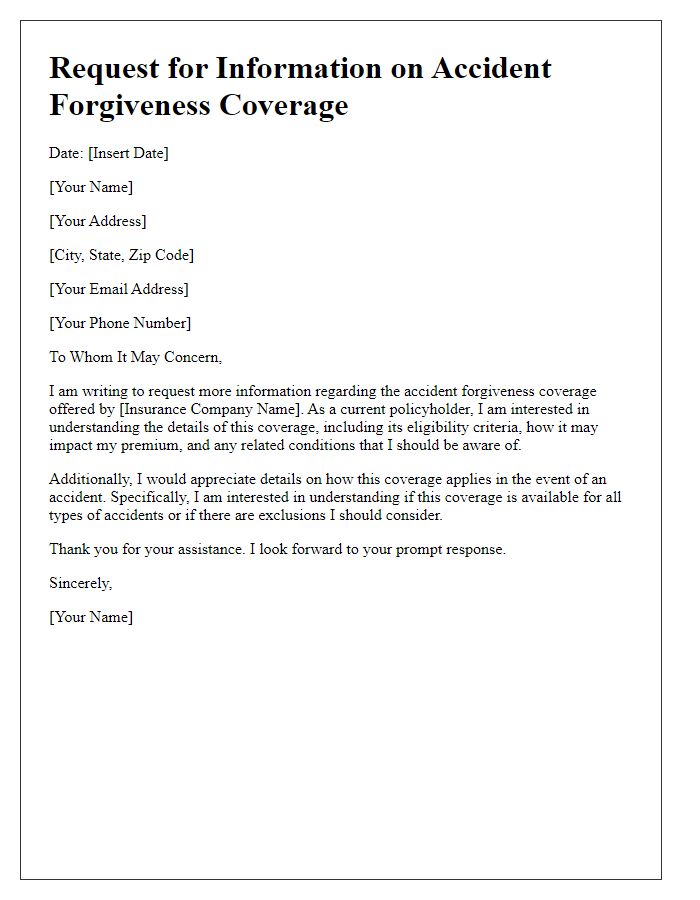 Letter template of request for details on accident forgiveness coverage