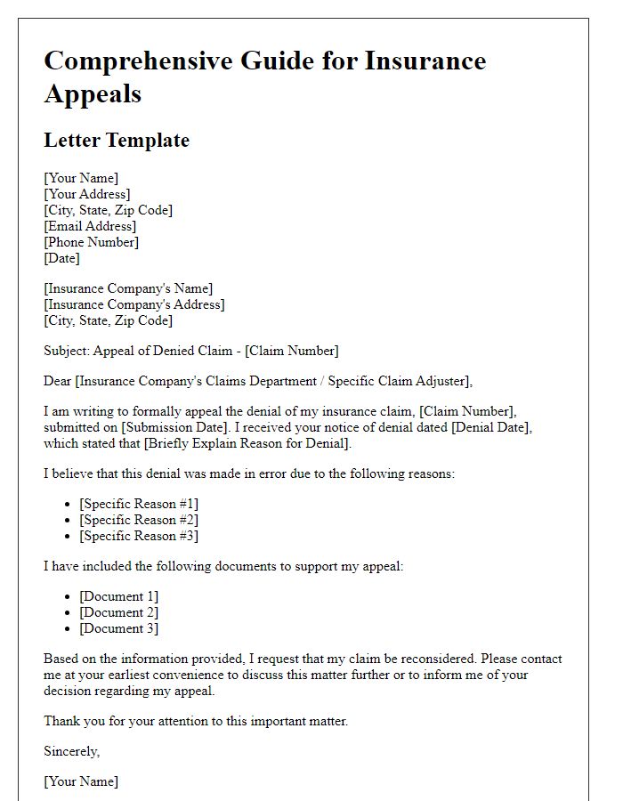 Letter template of comprehensive guide for insurance appeals