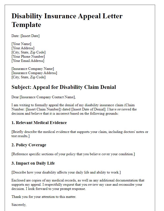 Letter template of disability insurance appeal tips