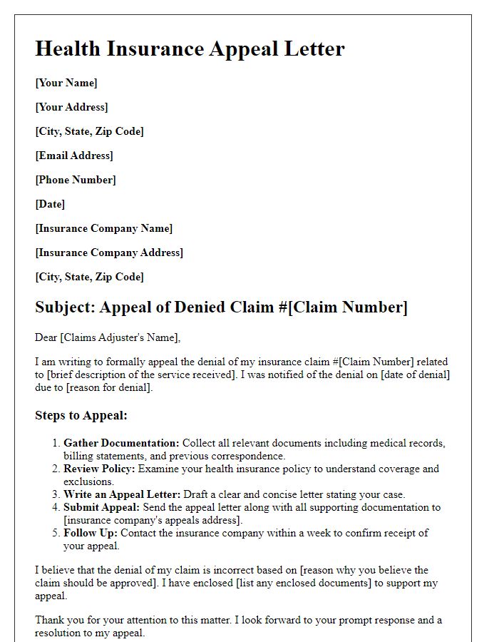 Letter template of health insurance appeal steps