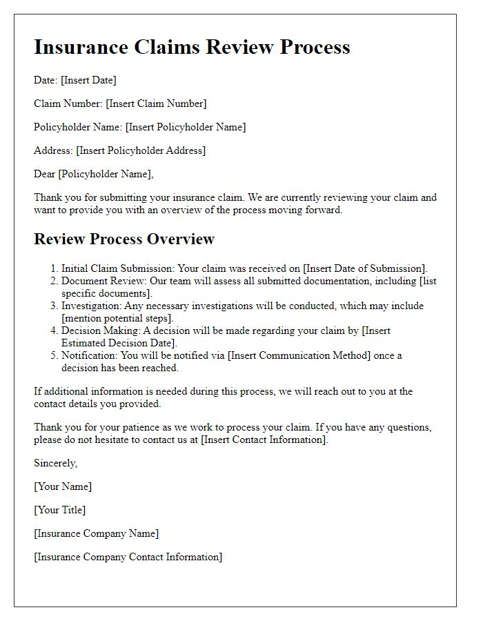 Letter template of insurance claims review process