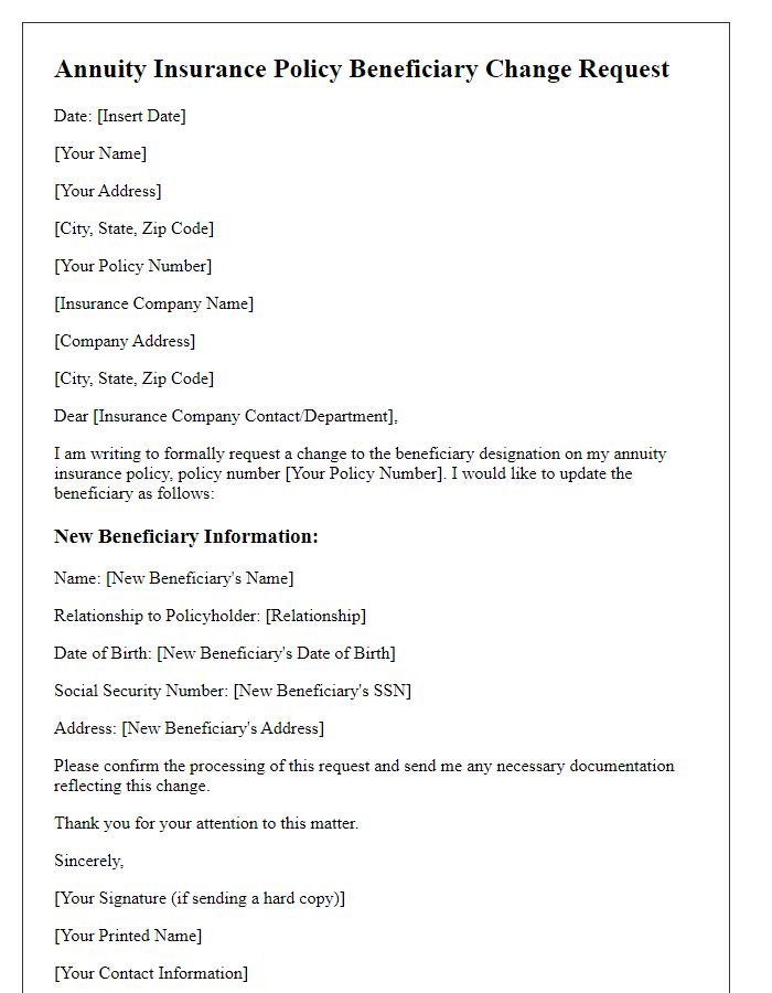 Letter template of annuity insurance policy beneficiary change request