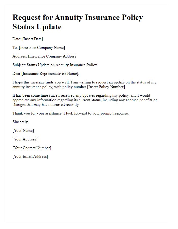 Letter template of annuity insurance policy status update request