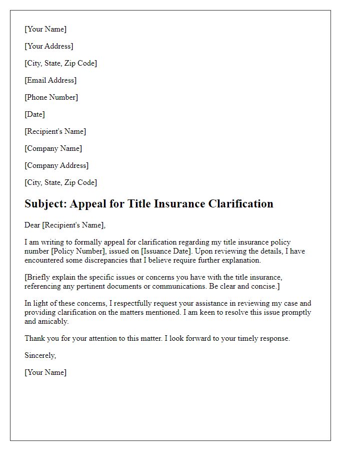 Letter template of title insurance clarification appeal