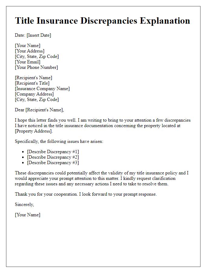 Letter template of title insurance discrepancies explanation