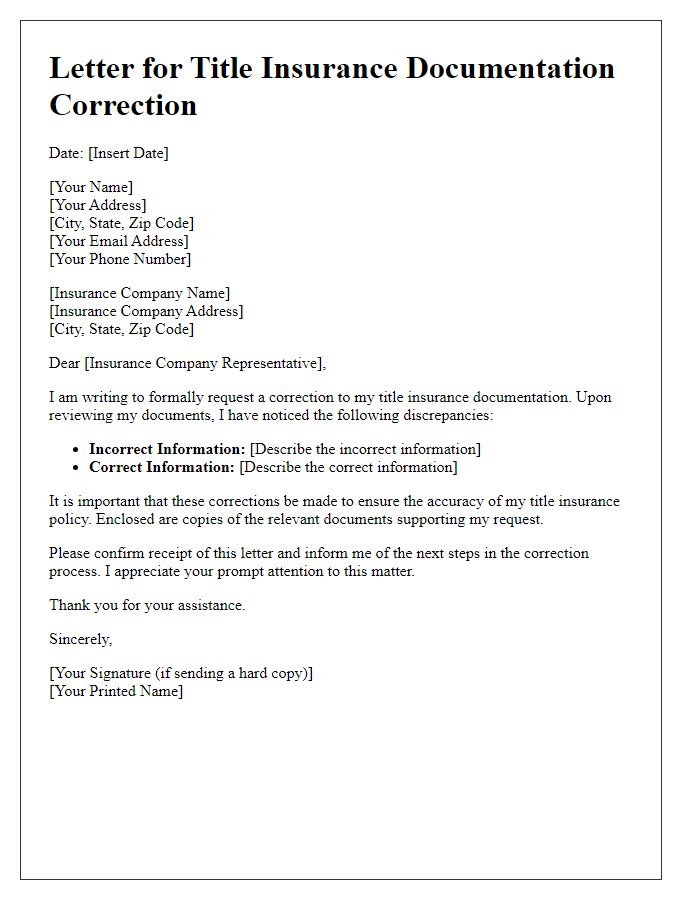 Letter template of title insurance documentation correction