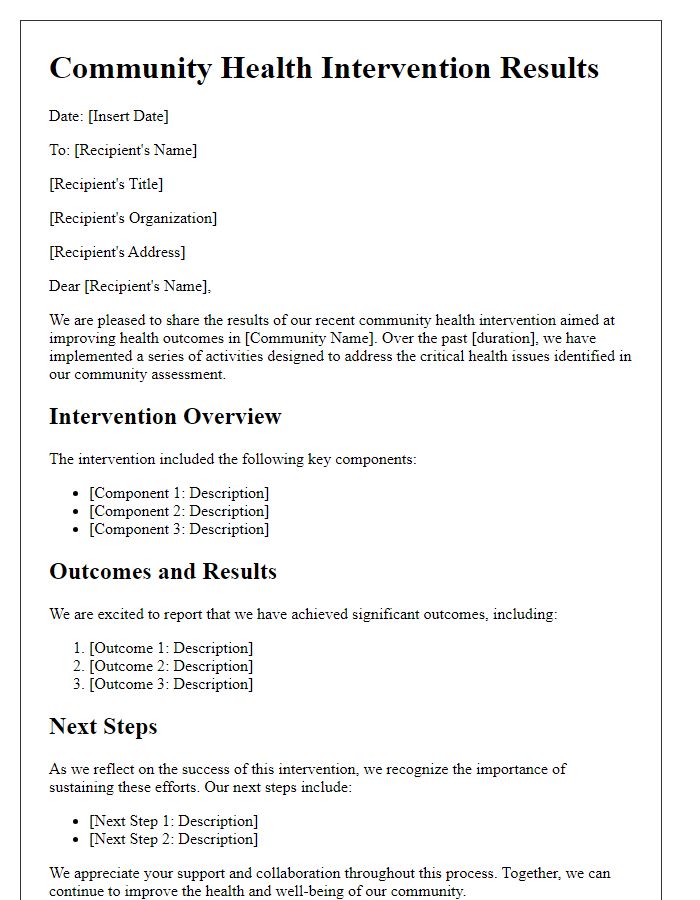 Letter template of community health intervention results