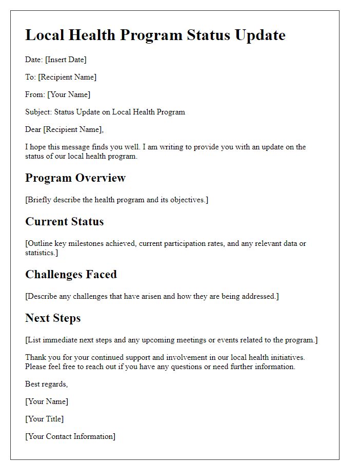 Letter template of local health program status update