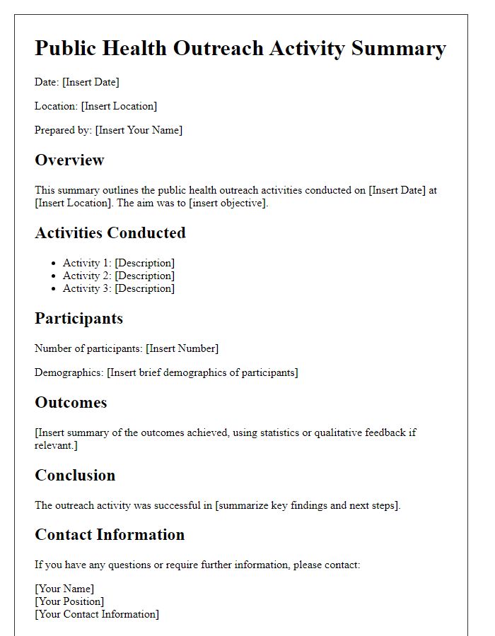 Letter template of public health outreach activity summary