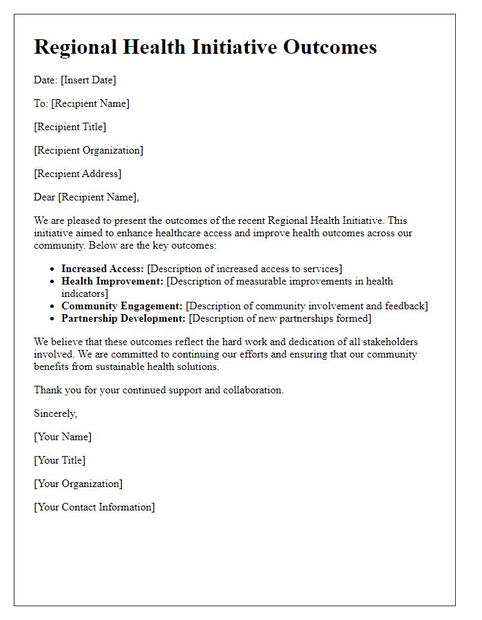 Letter template of regional health initiative outcomes