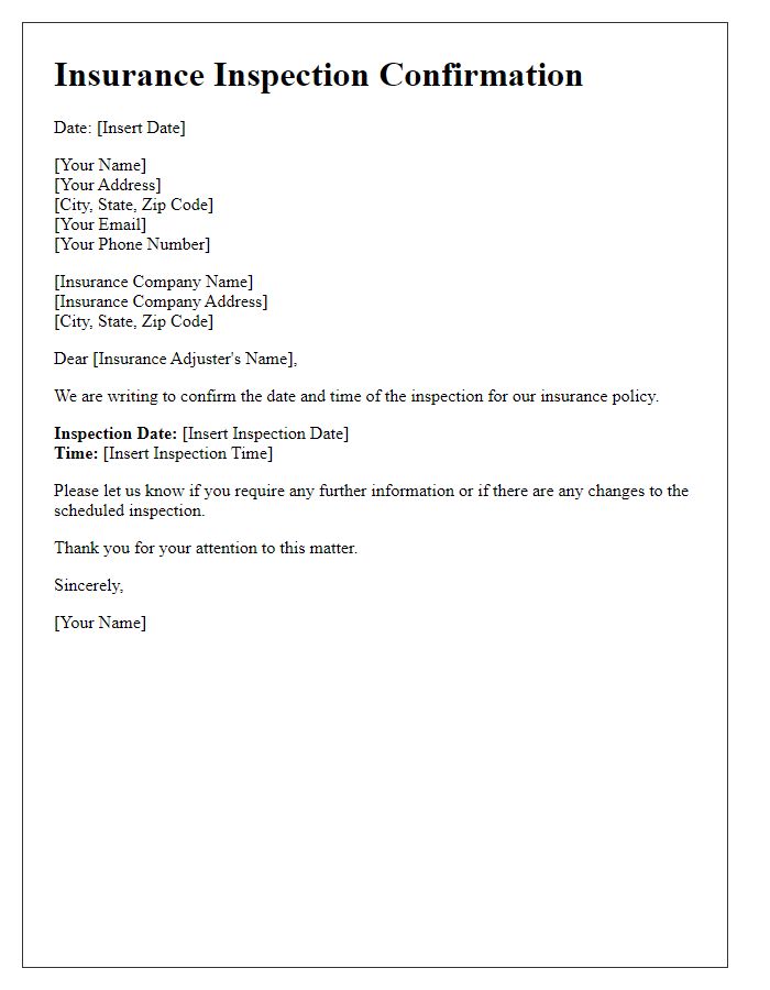 Letter template of confirmation for insurance inspection date