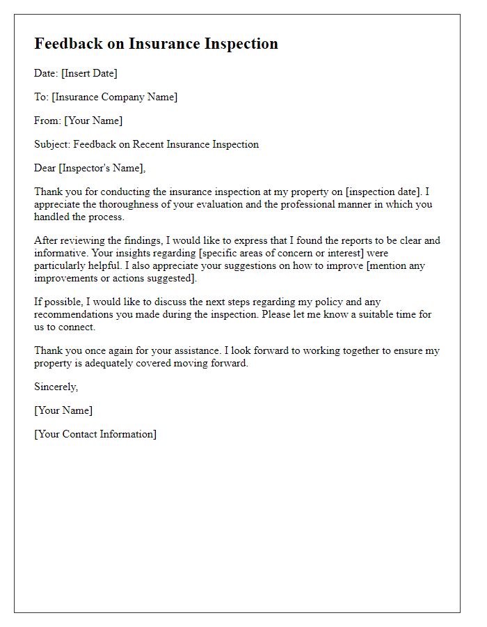 Letter template of feedback after insurance inspection