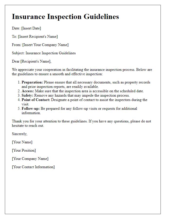 Letter template of insurance inspection guidelines