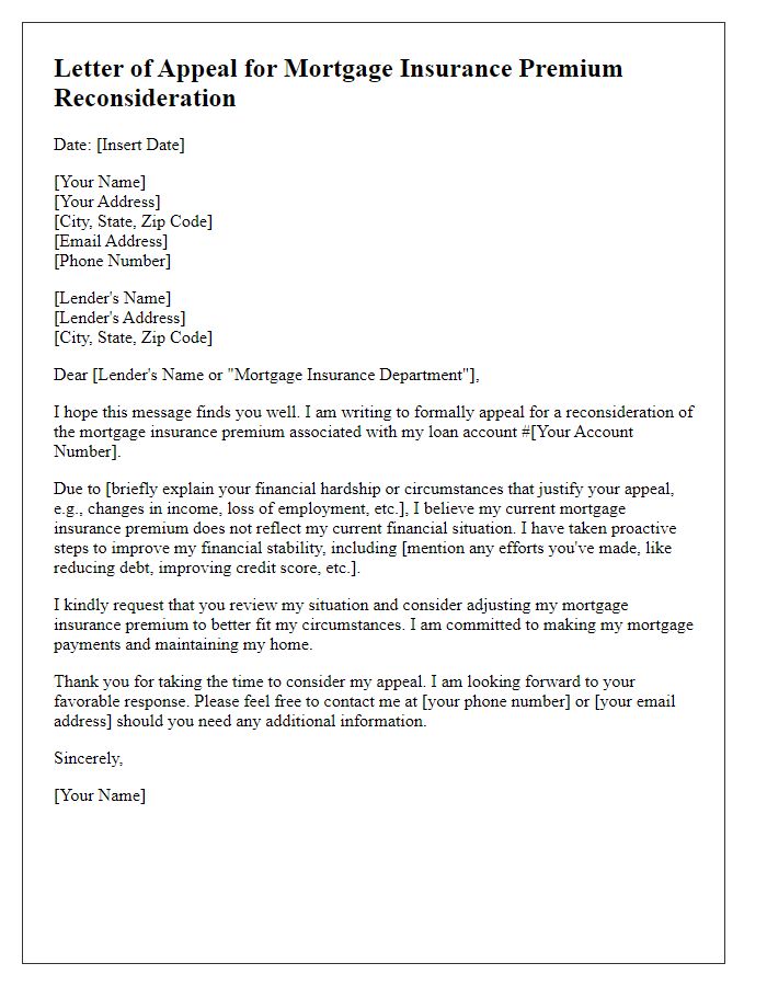 Letter template of appeal for mortgage insurance premium reconsideration