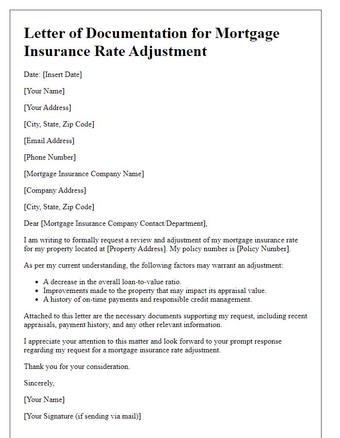 Letter template of documentation for mortgage insurance rate adjustment