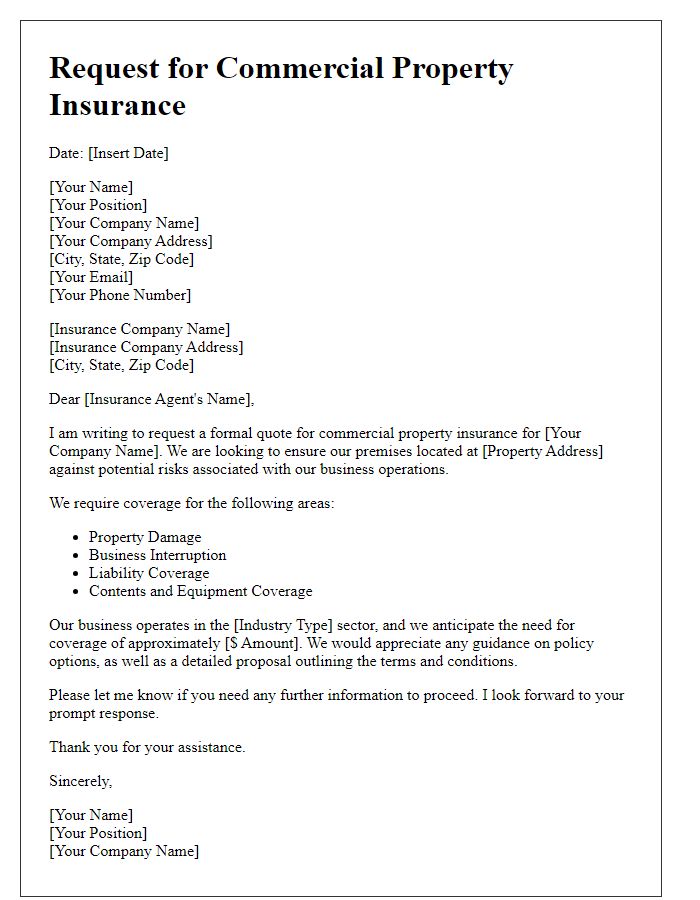 Letter template of formal request for commercial property insurance