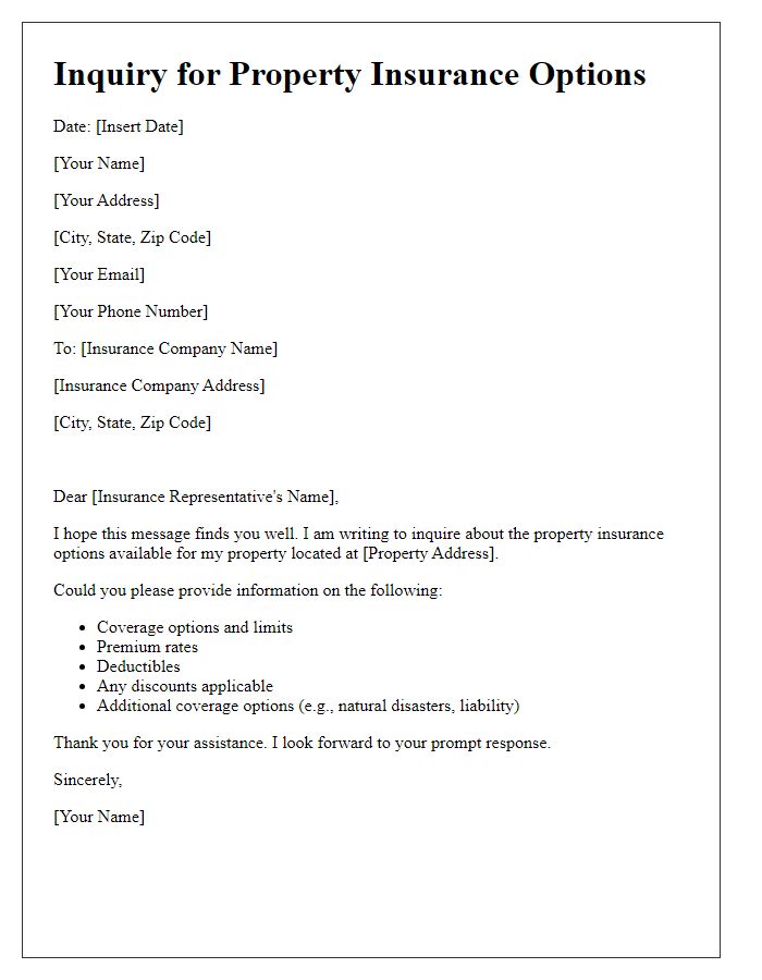 Letter template of inquiry for property insurance options