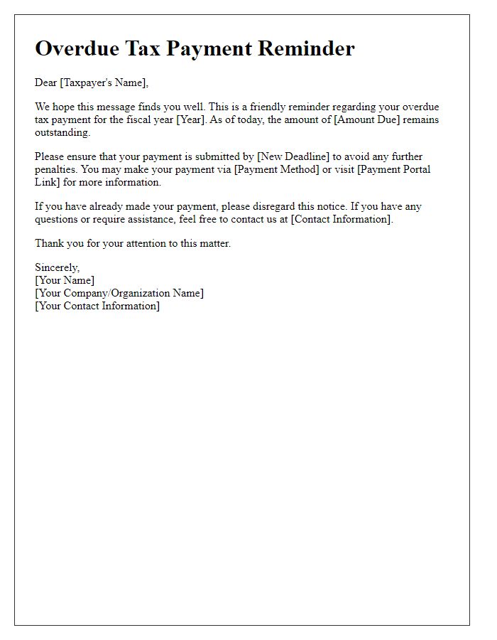 Letter template of overdue tax payment follow-up for self-employed.